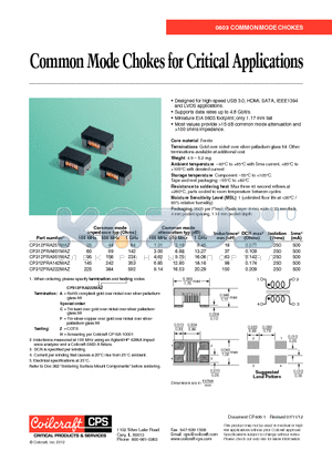 CP312FRA142MAZ datasheet - Common Mode Chokes for Critical Applications