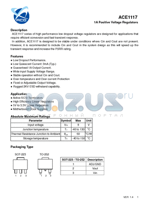 ACE1117_12 datasheet - 1A Positive Voltage Regulators