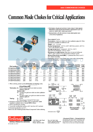 CP336FRA262MAZ datasheet - Common Mode Chokes for Critical Applications