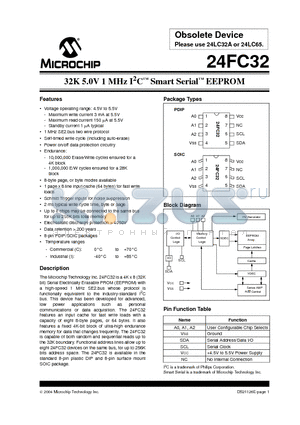 24FC32-/L datasheet - 32K 5.0V 1 MHz I 2 C Smart Serial EEPROM