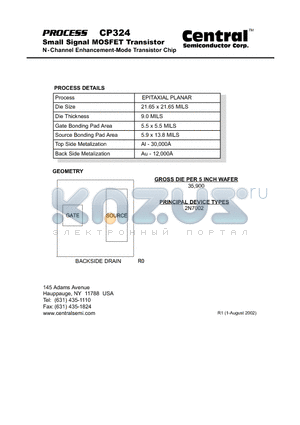 CP324 datasheet - Small Signal MOSFET Transistor N- Channel Enhancement-Mode Transistor Chip