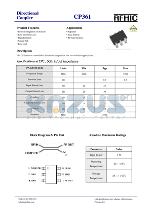 CP361 datasheet - Directional Coupler