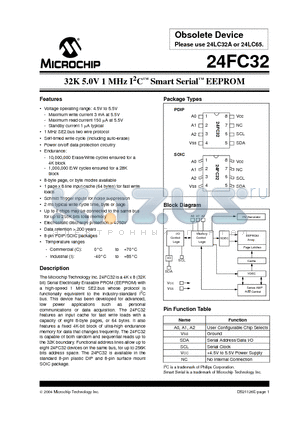 24FC32_04 datasheet - 32K 5.0V 1 MHz I 2 C Smart Serial EEPROM