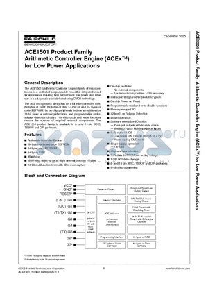 ACE1501E datasheet - ACE1501 Product Family Arithmetic Controller Engine (ACEx) for Low Power Applications