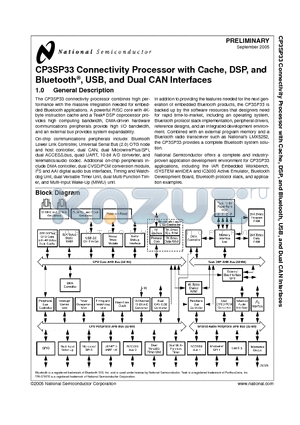 CP3SP33 datasheet - CP3SP33 Connectivity Processor with Cache, DSP, and Bluetooth, USB, and Dual CAN Interfaces