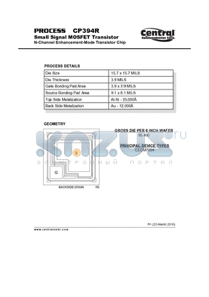 CP394R datasheet - Small Signal MOSFET Transistor N-Channel Enhancement-Mode Transistor Chip