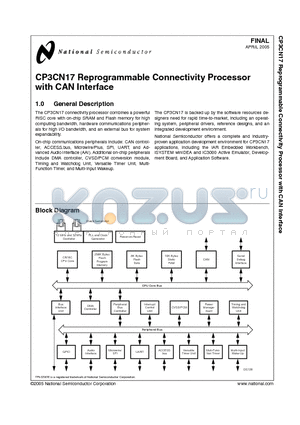 CP3CN17G38X datasheet - Reprogrammable Connectivity Processor with CAN Interface