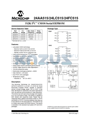 24FC515 datasheet - 512K I2C CMOS Serial EEPROM