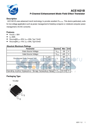 ACE1621B datasheet - P-Channel Enhancement Mode Field Effect Transistor