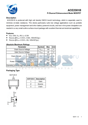 ACE2301B datasheet - P-Channel Enhancement Mode MOSFET