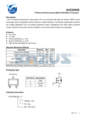 ACE2303B datasheet - P-Channel Enhancement Mode Field Effect Transistor