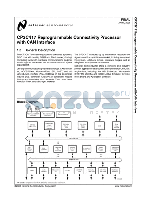 CP3CN17K38X datasheet - Reprogrammable Connectivity Processor with CAN Interface