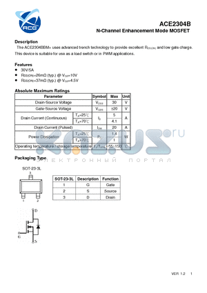 ACE2304B datasheet - N-Channel Enhancement Mode MOSFET