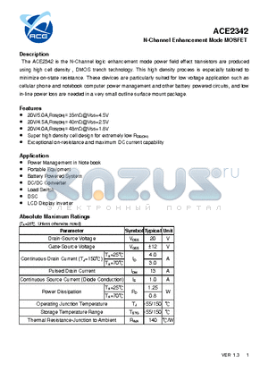 ACE2342 datasheet - N-Channel Enhancement Mode MOSFET