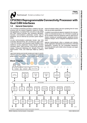 CP3CN23 datasheet - CP3CN23 Reprogrammable Connectivity Processor with Dual CAN Interfaces