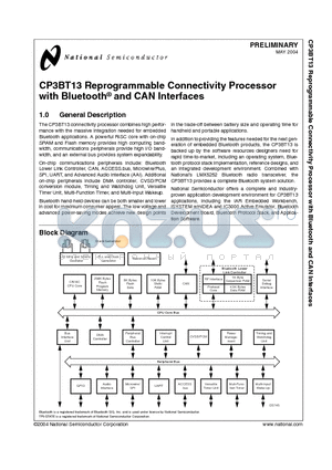 CP3BT13 datasheet - CP3BT13 Reprogrammable Connectivity Processor with Bluetooth-R and CAN Interfaces