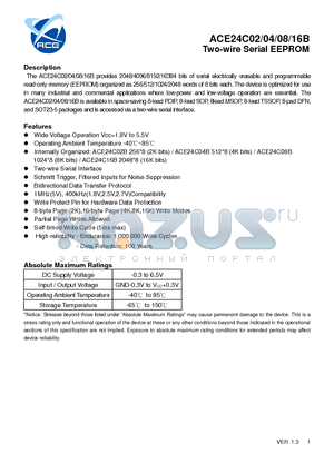 ACE24C04B datasheet - Two-wire Serial EEPROM