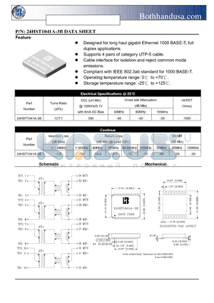 24HST1041A-3B datasheet - 1000 BASE -T MAGNETICS MODULES