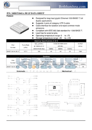 24HST1041A-3B-LF datasheet - 1000 BASE -T MAGNETICS MODULES