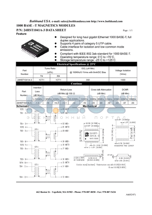 24HST1041A-3 datasheet - 1000 BASE -T MAGNETICS MODULES