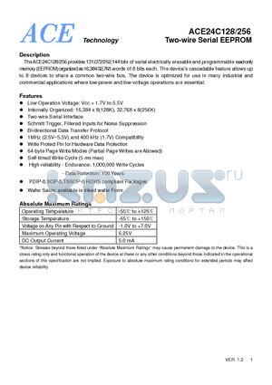 ACE24C128 datasheet - Two-wire Serial EEPROM