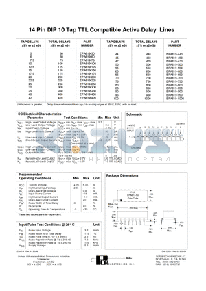 EPA619-150 datasheet - 14 Pin DIP 10 Tap TTL Compatible Active Delay Lines