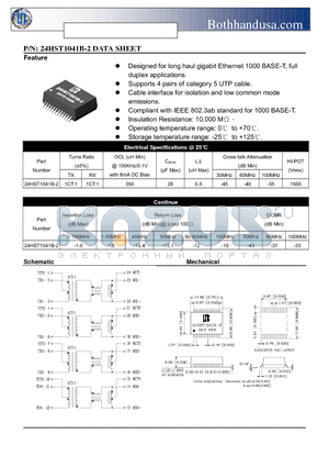 24HST1041B-2 datasheet - 1000 BASE -T MAGNETICS MODULES