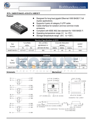 24HST1041E-4 datasheet - 1000 BASE -T MAGNETICS MODULES