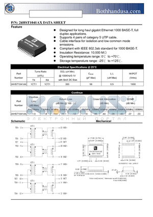 24HST1041AX datasheet - 1000 BASE -T MAGNETICS MODULES