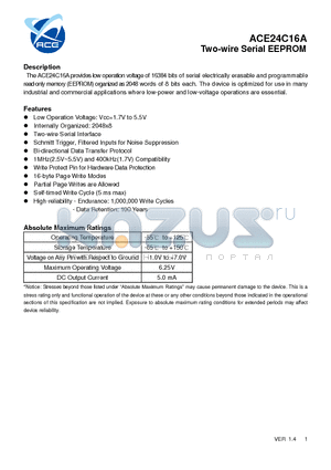 ACE24C16A_11 datasheet - Two-wire Serial EEPROM