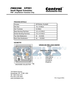 CP591 datasheet - Small Signal Transistor PNP - Amp/Switch Transistor Chip