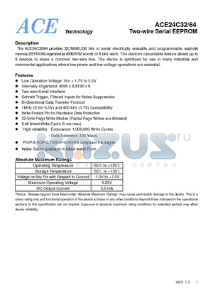 ACE24C32 datasheet - Two-wire Serial EEPROM