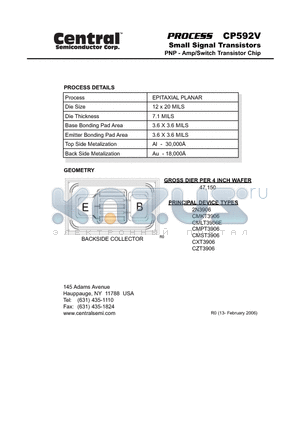 CP592V datasheet - Small Signal Transistors PNP - Amp/Switch Transistor Chip