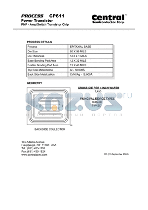 CP611 datasheet - Power Transistor PNP - Amp / Switch Transistor Chip