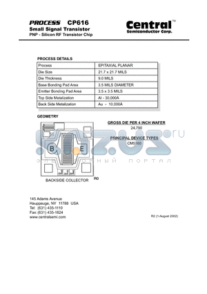 CP616 datasheet - Small Signal Transistor PNP - Silicon RF Transistor Chip