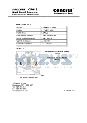 CP618 datasheet - Small Signal Transistor PNP - Silicon RF Transistor Chip