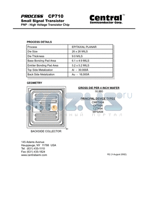 CP710 datasheet - Small Signal Transistor PNP - High Voltage Transistor Chip