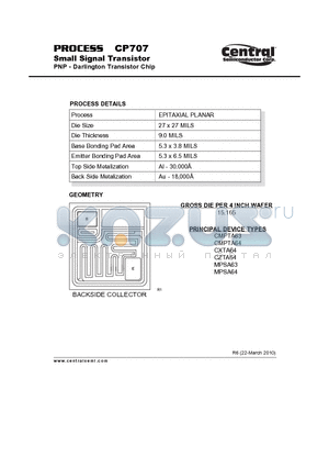 CP707_10 datasheet - Small Signal Transistor PNP - Darlington Transistor Chip