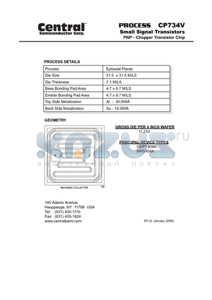 CP734V datasheet - Small Signal Transistors NPN - Amp Switch Transistor Chip