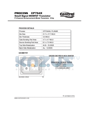 CP764X datasheet - Small Signal MOSFET Transistor P-Channel Enhancement-Mode Transistor Chip