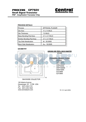 CP792 datasheet - Small Signal Transistor PNP - Amp/Switch Transistor Chip