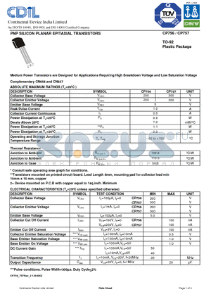 CP757 datasheet - PNP SILICON PLANAR EPITAXIAL TRANSISTORS