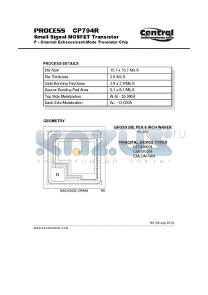 CP794R datasheet - Small Signal MOSFET Transistor P - Channel Enhancement-Mode Transistor Chip