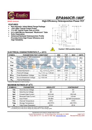 EPA960CR-180F datasheet - High Efficiency Heterojunction Power FET