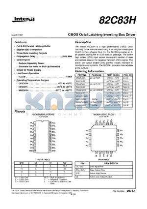 CP82C83H datasheet - CMOS Octal Latching Inverting Bus Driver