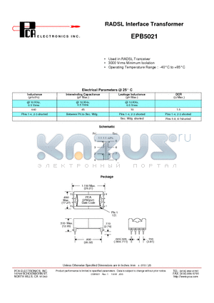 EPB5021 datasheet - RADSL Interface Transformer