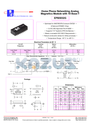 EPB5032G datasheet - Home Phone Networking Analog Magnetics Module with 10 Base-T