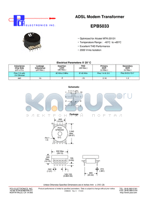 EPB5033 datasheet - ADSL Modem Transformer