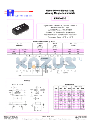 EPB5035G datasheet - Home Phone Networking Analog Magnetics Module