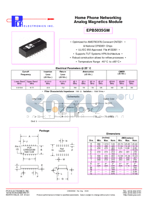 EPB5035GM datasheet - Home Phone Networking Analog Magnetics Module